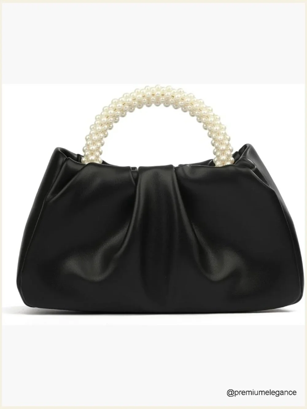 Evening Pearl Clutch Purse Soft Leather Ruched Bag for Wedding Bridal Party Prom